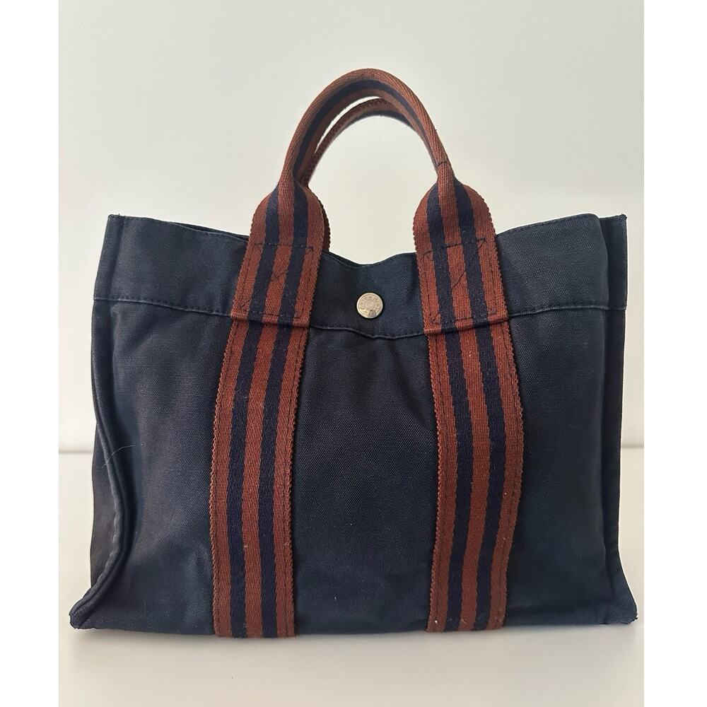 HERMÈS Herline Canvas Tote Bag Navy